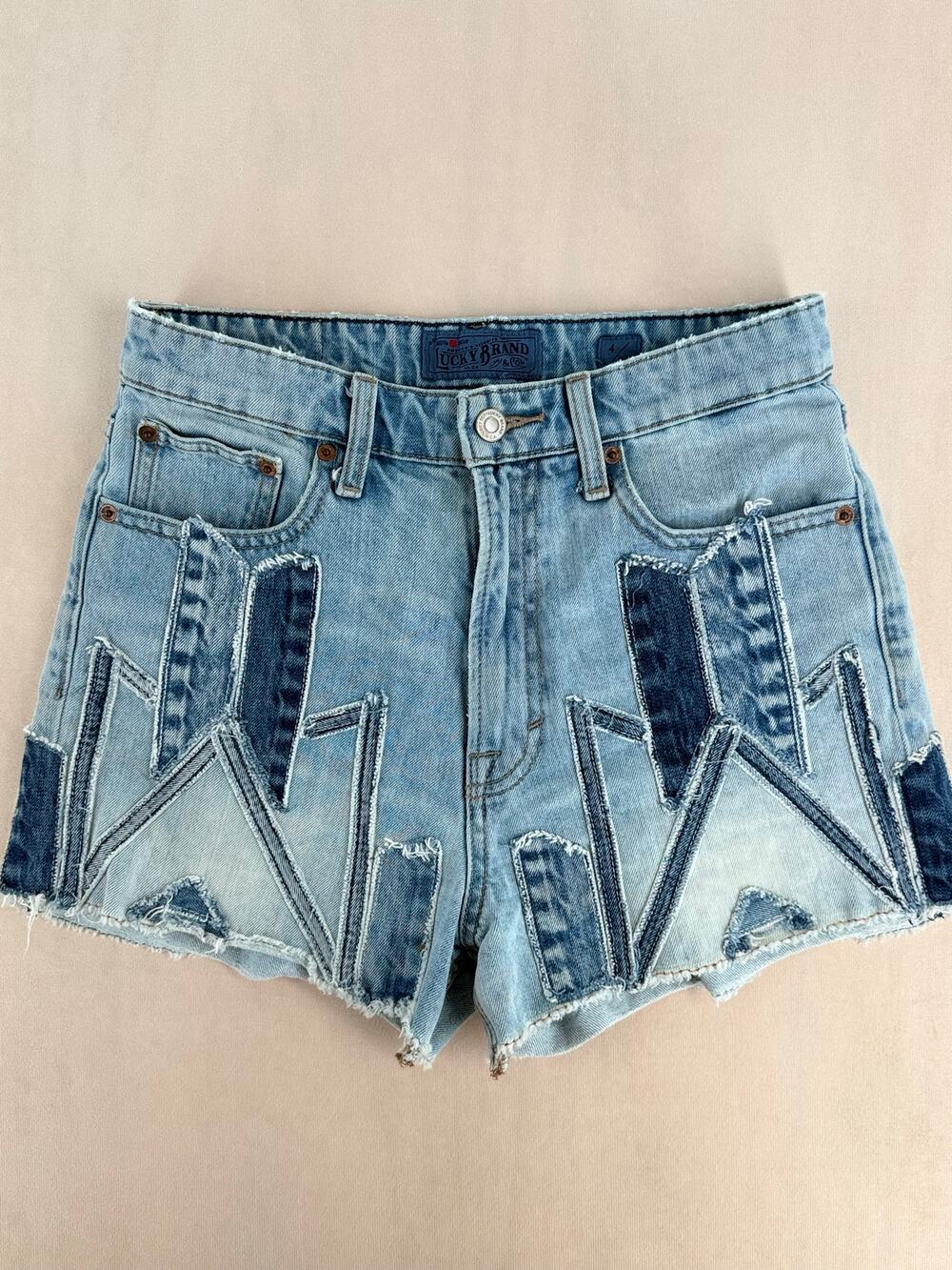 Lucky Brand Patchwork Distressed Denim Shorts Size 4 / 27 Y2K